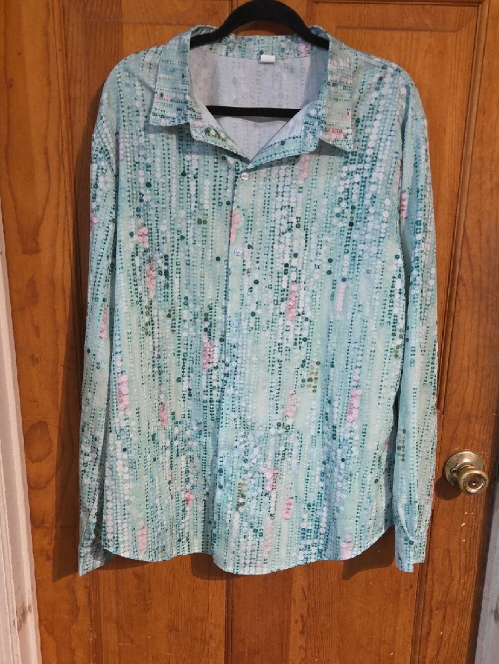 Light Green Floral-Print Men's Button-Up Shirt